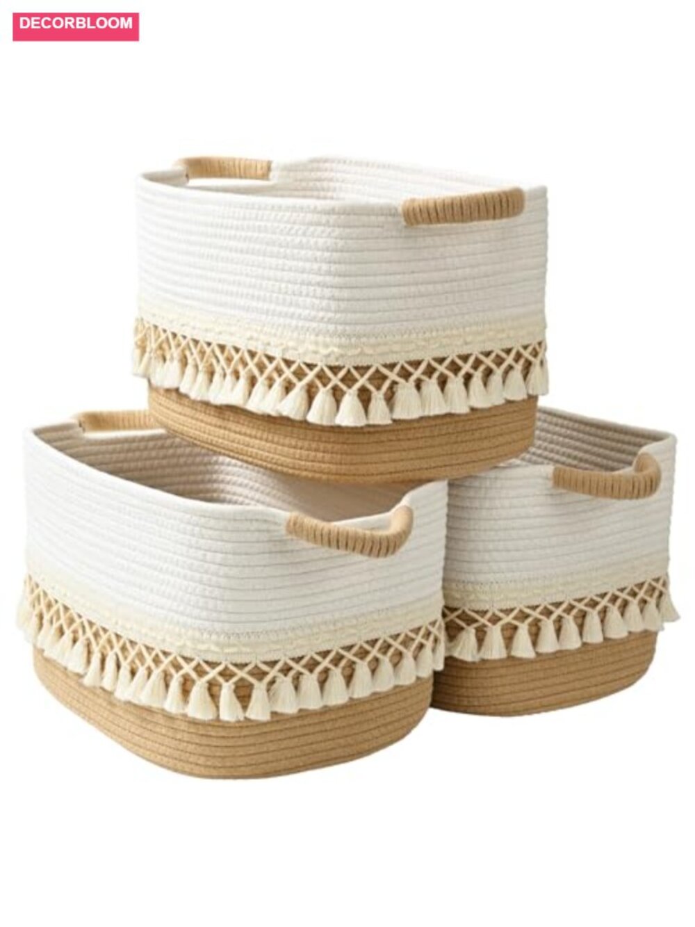 2 Pack Cotton Rope Storage Baskets Woven Organizer Bins with Tassels